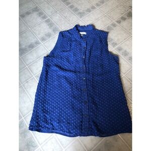J.Crew Flocked Solid Blue Silk Tuxedo Pleat Buttondown Sz 6 Sleeveless Blouse